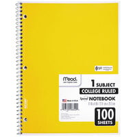 Mead 06622 11 inch x 8 inch Assorted Color College Rule 1 Subject Spiral Bound Notebook - 100 Sheets