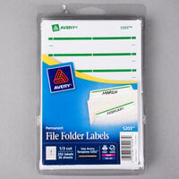 Avery® 5203 11/16 inch x 3 7/16 inch White / Green Rectangular Write-On / Printable 1/3 Cut File Folder Labels - 252/Pack