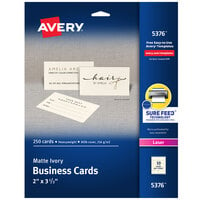 Avery® 2 inch x 3 1/2 inch Matte Ivory Micro-Perforated Business Cards - 250/Pack