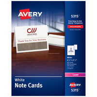 Avery® 5315 4 1/4 inch x 5 1/2 inch Uncoated White Note Cards with Envelopes - 60/Pack