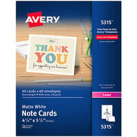 Avery® 5315 4 1/4" x 5 1/2" Uncoated White Note Cards with Envelopes - 60/Pack