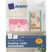 Avery® 3378 5 1/2 inch x 8 1/2 inch White Printable Textured Half-Fold Greeting Cards with Envelopes - 30/Pack