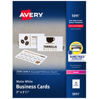 Avery® 2 inch x 3 1/2 inch Matte White Micro-Perforated Business Card - 2500/Pack