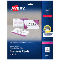 Avery® 2 inch x 3 1/2 inch Matte White Print-to-the-Edge Micro-Perforated Business Cards - 160/Pack