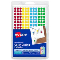 Avery® 5796 1/4 inch Round Assorted Removable See-Through Color Coding Dot Labels - 864/Pack