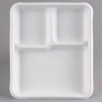 Huhtamaki Chinet 22023 9 1/2 inch x 8 1/4 inch White Molded Fiber / Pulp 3 Compartment Cafeteria Tray - 500/Case