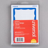 Universal UNV39120 2 1/4" x 3 1/2" White Border-Style Write-On Self-Adhesive Name Badge with Blue Border - 100/Pack