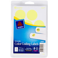 Avery® 5499 1 1/4 inch Neon Yellow Round Removable Write-On / Printable Labels - 400/Pack