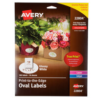 Avery® 22804 Easy Peel 1 1 /2" x 2 1/2" True Print White Glossy Oval Print-to-the-Edge Labels - 180/Pack