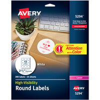 Avery® 5294 2 1/2 inch High-Visibility Round White Printable Labels - 300/Pack