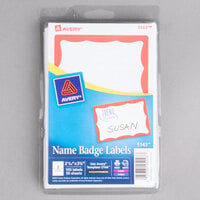 Avery® 5143 2 1/3 inch x 3 3/8 inch Printable Self-Adhesive Name Badges with Red Border - 100/Pack