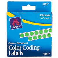 Avery® 05791 1/4 inch Green Round Permanent Write-On Color Coding Labels - 450/Pack