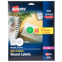 Avery® 5293 1 2/3 inch High-Visibility Round White Printable Labels - 600/Pack
