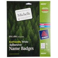 Avery® 48395 2 1/3 inch x 3 3/8 inch Ecofriendly White Adhesive Name Badge Labels - 80/Pack