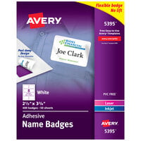 Avery® 5395 2 3/8 inch x 3 3/8 inch White Flexible Self-Adhesive Laser / Inkjet Name Badge Label - 400/Pack