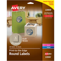 Avery® 22808 2 1/2 inch Kraft Brown Round Print-to-the-Edge Labels - 225/Pack
