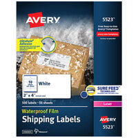 Avery® 5523 TrueBlock 2 inch x 4 inch Waterproof White Shipping Labels with Ultrahold Permanent Adhesive - 500/Box