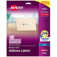 Avery® 18660 Easy Peel 1 inch x 2 5/8 inch Matte Clear Inkjet Printer Address Labels - 300/Pack