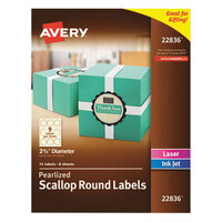 Avery® 22836 2 1/2 inch Pearlized Ivory Scalloped Round Print-to-the-Edge Labels - 72/Pack