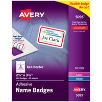 Avery® 5095 2 1/3 inch x 3 3/8 inch Flexible Self-Adhesive Laser/Inkjet Name Badge Labels with Red Border - 400/Pack