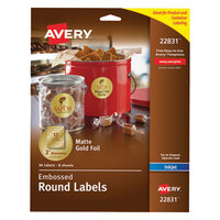 Avery® 22831 Easy Peel 2 inch Gold Embossed Matte Round Foil Labels - 96/Pack