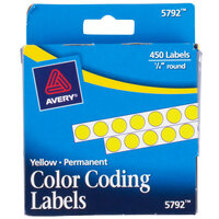 Avery® 5792 1/4 inch Yellow Round Permanent Write-On Color Coding Labels - 450/Pack