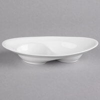 Reserve by Libbey 987659358 Silk 6 3/4" x 3 3/4" Oval Royal Rideau White Divided Two Well Porcelain Dish - 36/Case