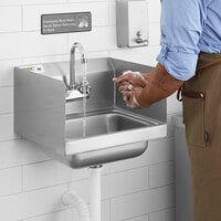 Regency 17 inch x 15 inch Wall Mounted Hand Sink with Gooseneck Faucet and Side Splash