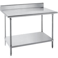 Advance Tabco SKG-304 30" x 48" 16 Gauge Super Saver Stainless Steel Commercial Work Table with Undershelf and 5" Backsplash