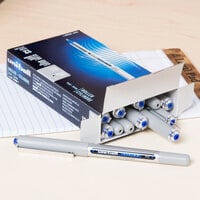 Uni-Ball 60134 Vision Blue Ink with Gray Barrel 0.7mm Roller Ball Waterproof Stick Pen - 12/Box