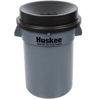 32 Gallon Gray/Black Round Trash Can with Black Funnel Top Lid