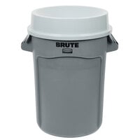 Rubbermaid BRUTE 32 Gallon Gray Round Trash Can with Funnel Top Lid