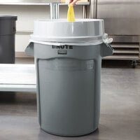 Rubbermaid BRUTE 32 Gallon Gray Round Trash Can with Funnel Top Lid