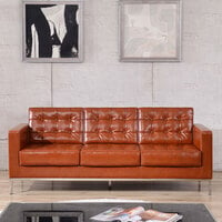 Flash Furniture ZB-LACEY-831-2-SOFA-COG-GG Hercules Lacey Cognac Contemporary Leather Sofa with Stainless Steel Frame