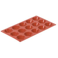 Matfer Bourgeat 257925 Gastroflex Plain-Edge Orange Silicone 15 Compartment Tartlet Mold - 2" x 9/16" Cavities