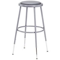 National Public Seating 6424H 25 inch - 33 inch Gray Adjustable Round Padded Lab Stool