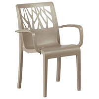 Grosfillex US211181 / US200181 Vegetal Taupe Stacking Arm Chair - Pack of 4