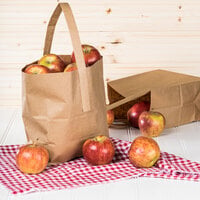 1/2 Peck Sophomore Natural Brown Kraft Paper Produce Market Stand Bag with Handle - 50/Pack