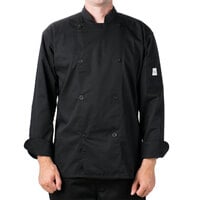 Mercer Culinary Genesis® M61010 Unisex Lightweight Black Customizable Traditional Neck Long Sleeve Chef Jacket
