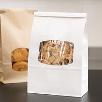 1 lb. White Kraft Paper Cookie / Coffee / Donut Bag with Window and Tin Tie Closure - 50/Pack