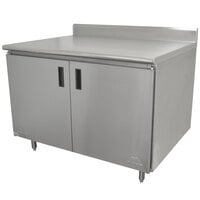 Advance Tabco HK-SS-305 30" x 60" 14 Gauge Enclosed Base Stainless Steel Work Table with Hinged Doors and 5" Backsplash