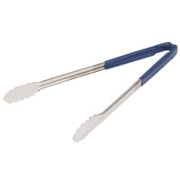 Vollrath 4781630 Jacob's Pride 16 inch Stainless Steel Scalloped Tongs with Blue Coated Kool Touch® Handle