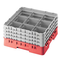 Cambro 9S1114163 Red Camrack Customizable 9 Compartment 11 3/4" Glass Rack