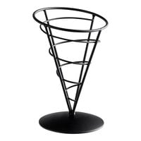 Tablecraft AC57 Vertigo Round Black Appetizer Wire Cone Basket - 5" x 7"