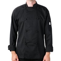 Mercer Culinary Genesis® Unisex Lightweight Black Customizable Long Sleeve Chef Jacket with Cloth Knot Buttons M61020BK - 4X