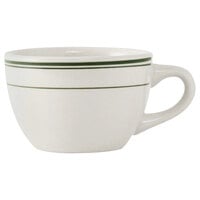 Tuxton TGB-037 Green Bay 7 oz. Eggshell China Round Cup with Green Bands - 36/Case
