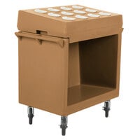 Cambro TDCR12157 Coffee Beige Tray and Dish Cart with Cutlery Rack and Protective Vinyl Cover