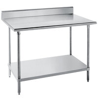 Advance Tabco KLG-366 36 inch x 72 inch 14 Gauge Work Table with Galvanized Undershelf and 5 inch Backsplash