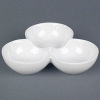 CAC COL-42 7 1/2" x 1 3/4" Super White Three Bowl Tasting Dish - 12/Case