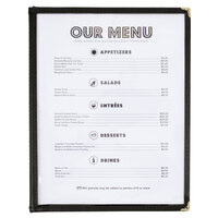 Two Page Fits 8.5 x 11 Inch 4 View 25 Pack Black Menu Covers 